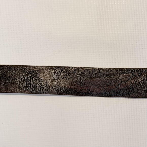 Brave Leather Belt Mens 36 Brown Black Distressed Crackle Hammered Buckle Aged - Picture 8 of 11